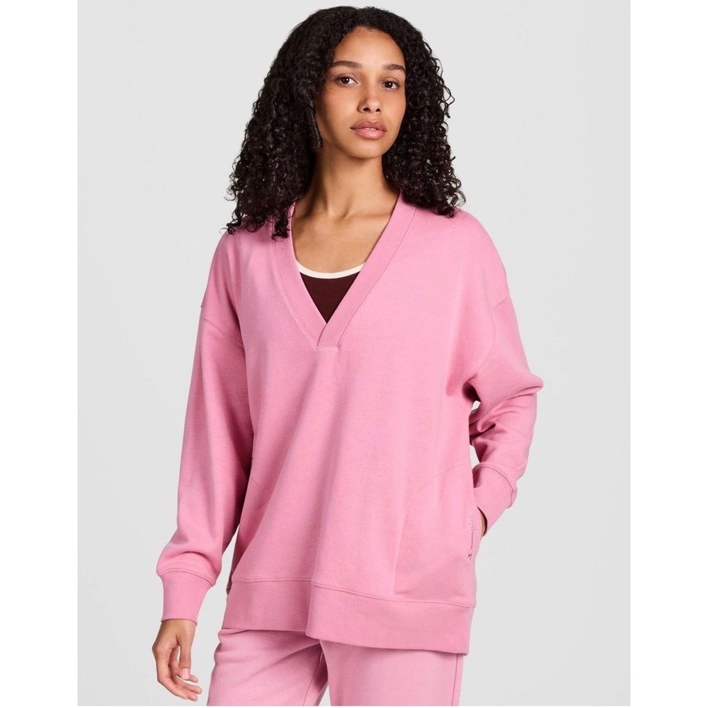 Champion‎ Gameday Deep V Tunic Pullover Sweatshirt Cosmic Pink Small NWT
